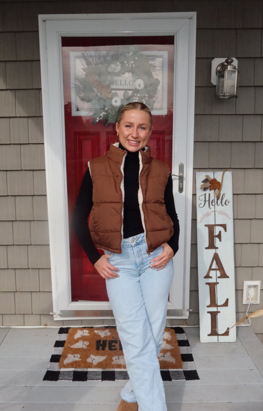 Two-Tone Teddy Puffer Vest